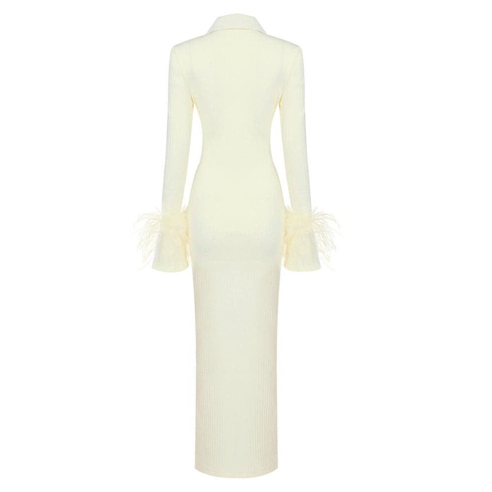 Feather Cuff Collared Long Sleeve Maxi Dress – Shop Style Shark