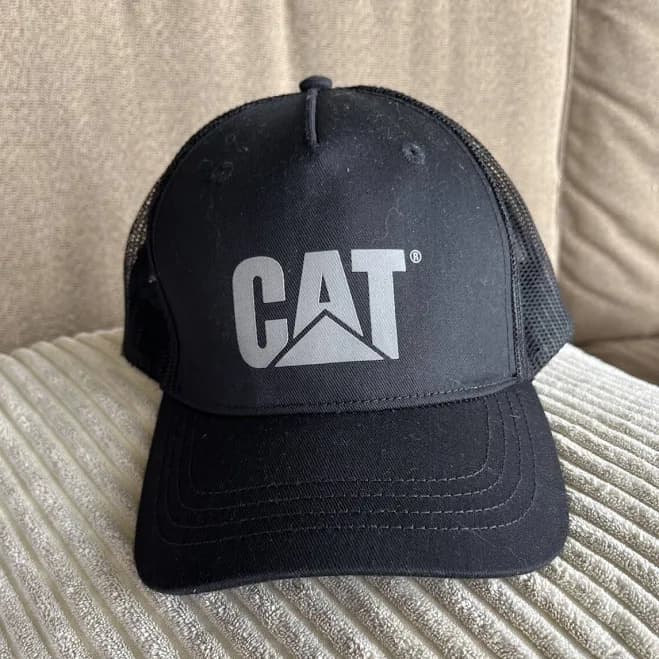 Cat Caterpillar Baseball Hat Trucker Black Grey Gray Mesh Adjustable