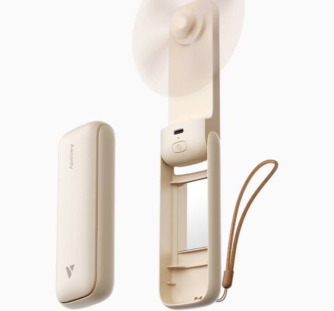 Foldable Handheld Fan Pocket 01 Mirror Beige