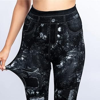 Amazon.com: Pantalones de yoga adecuados para mujer, pantalones de mezclilla elásticos, leggings térmicos de moda, estampado de imitación de algodón, adelgazante, Negro - : Ropa, Zapatos y Joyería