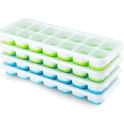 Ice Cube Trays 4 Pack, Silicone Ice Cube Trays with Removable Lid, Easy-Release Flexible 14-cube Ice Trays, Lfgb Certified and BPA Free, Stackable Ice