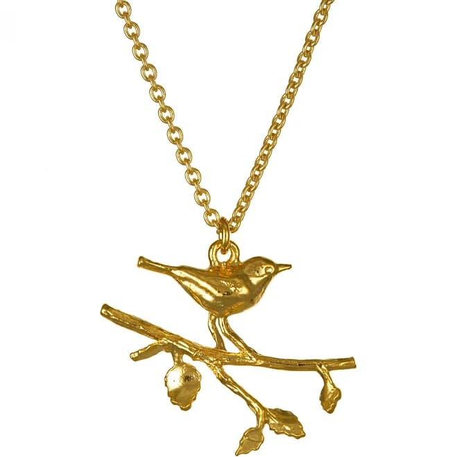 Alex Monroe 22ct Yellow Gold Vermeil Perched Warbler Bird Necklace