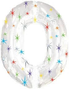 CTI 38" Number 0 Multi-Colored Sparkle Mylar Balloon