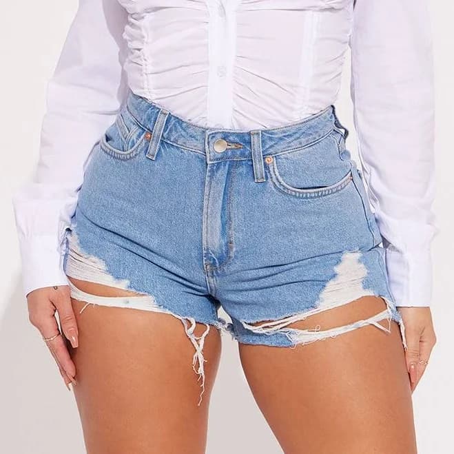Fashion Nova Women's Thoroughfare Ripped Non Stretch Denim Shorts