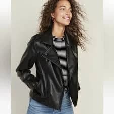 Old Navy Black Faux Leather Moto Asymmetric Zip Jacket