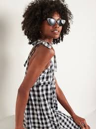 Tie-Shoulder Gingham Mini Babydoll Swing Dress | Old Navy