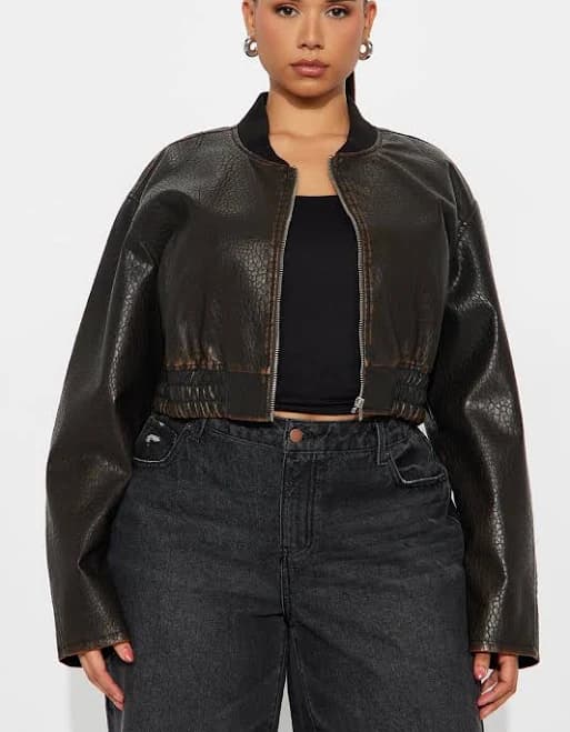 Fashion Nova Hailey Cropped Faux Leather Bomber Jacket