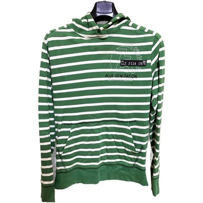 Jack & Jones Green Striped Cotton Hoodie Sweatshirt Size M