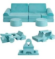 Qeetex 15Pcs Modular Nugget Play Couch for Kids Convertible Foam Toddler Sofa Playroom Furniture Floor Seating Creative Kids Couch for Boys and Girls