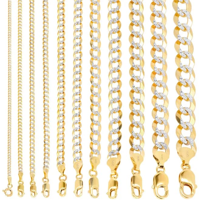 Solid 14k Gold 2-12mm Diamond Cut Pave Curb Chain Cuban Necklace