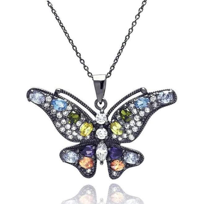 Butterfly Pendant Necklace with Clear CZ