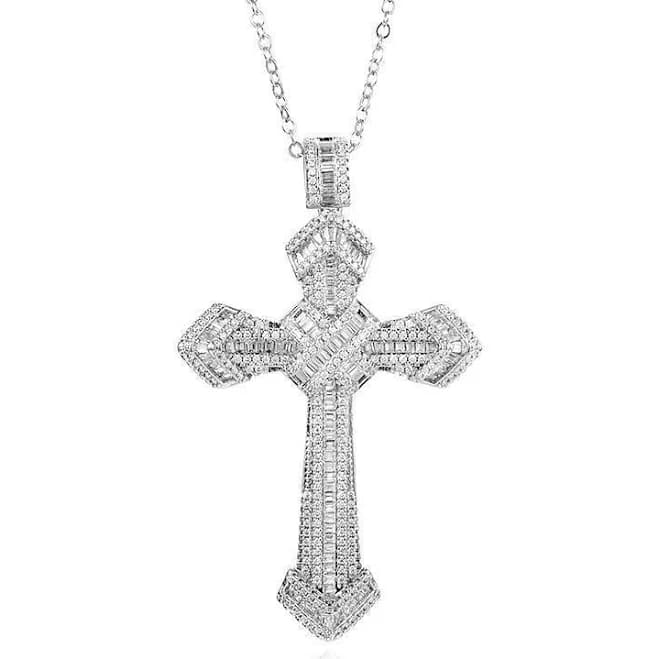Sterling Silver Cross Pendant Necklace with Bejeweled Crystal