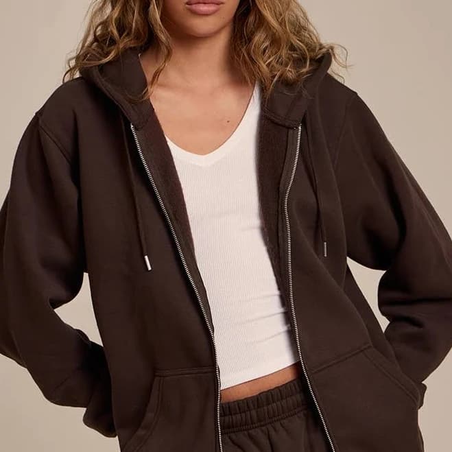 Espresso Cotton Fleece Full Zip Hoodie
