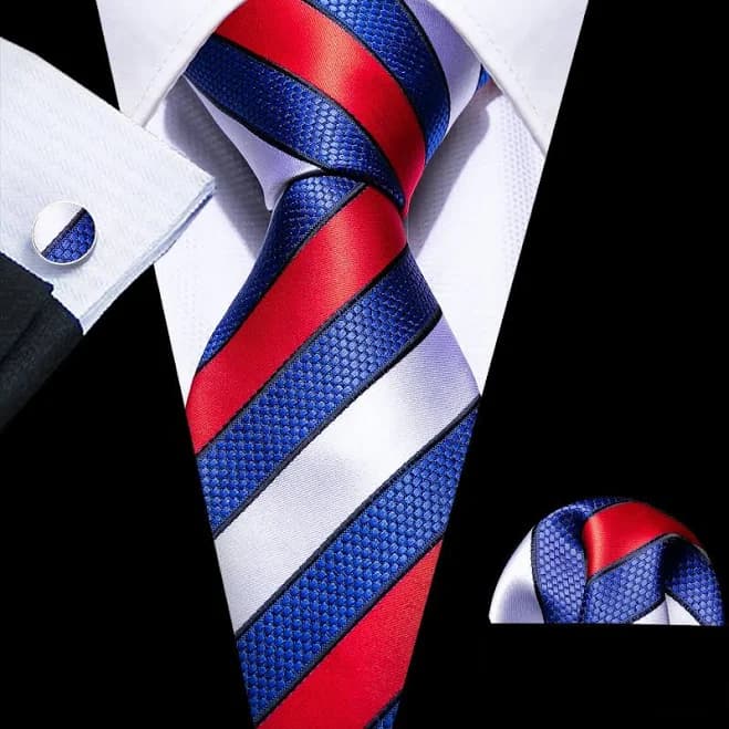 Barry. Wang Men's Striped Tie Hanky Cufflinks Set