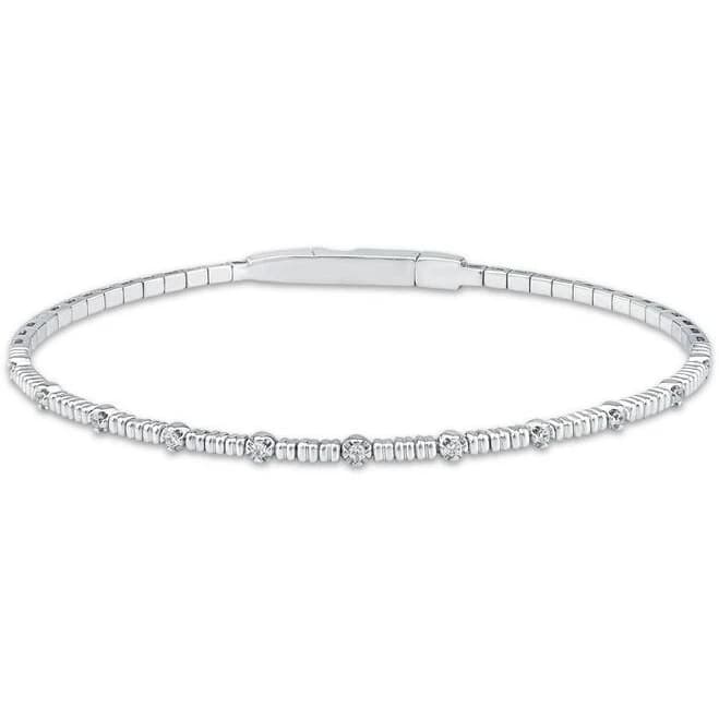 1/8 Ct TW Diamond Station Flex Bangle Bracelet in Sterling Silver