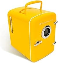 Curtis EFMIS151 Mini Portable Compact Personal Cooler Fridge, 4 Liter Capacity, 6 Cans, Makeup, Skincare, Freon-Free & Eco Friendly, Includes Home Plug & 12V Car Charger, Yellow