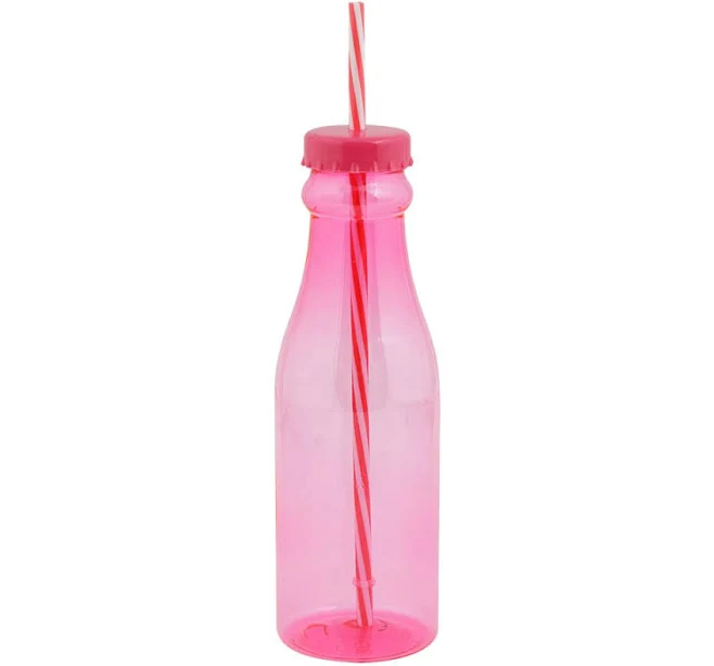 12ct 22 oz Reusable Plastic Drink Bottles with Striped Straw