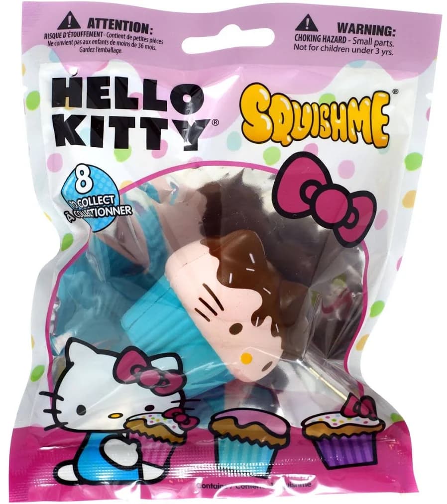 Hello Sanrio SquishMe Pink Cupcake with Blue Wrapper and Squeeze Toy