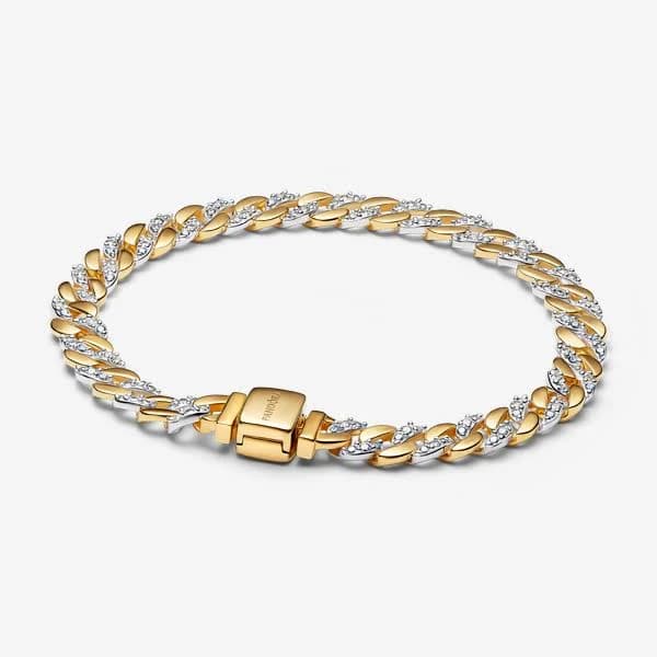 Pandora 14k Gold-Plated Two-Tone Pavé Cuban Chain Bracelet
