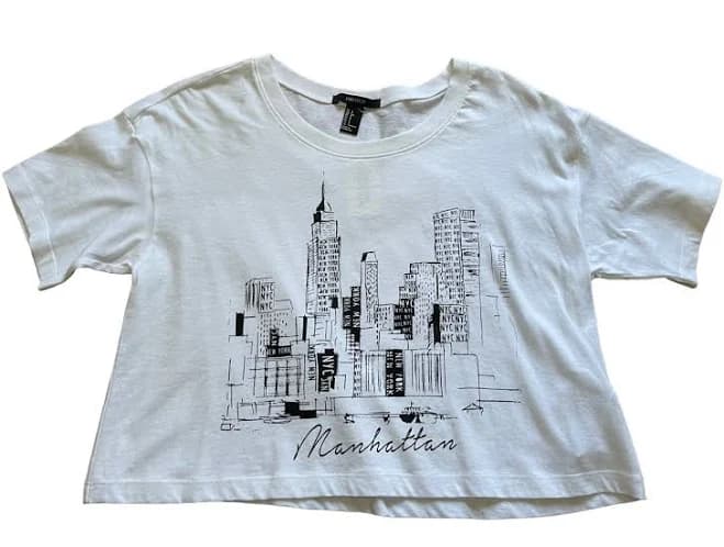 Forever 21 white crop t-shirt womens size S Manhattan York Front