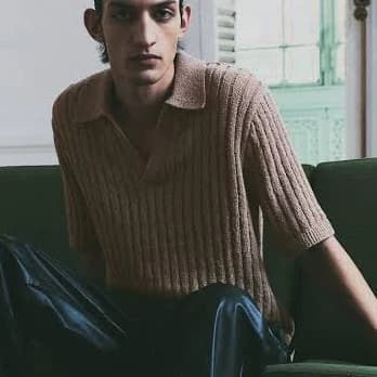 H&M Men's Loose Fit Rib-Knit Polo Shirt