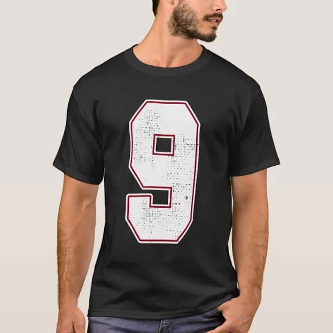 9 Outline Number 9 Varsity Fan T-Shirt