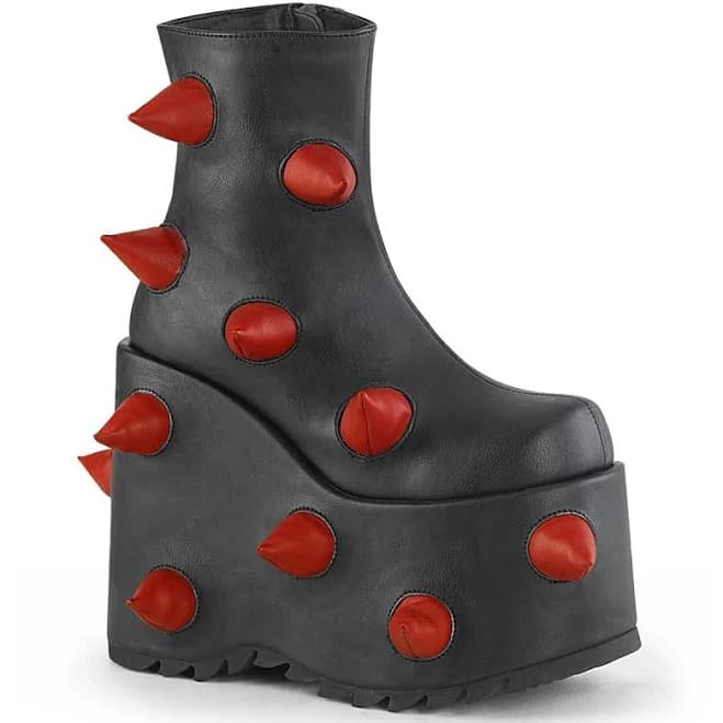Demonia Slay-77 Raver 7" Wedge Platform Black/red Horn Spike Ankle