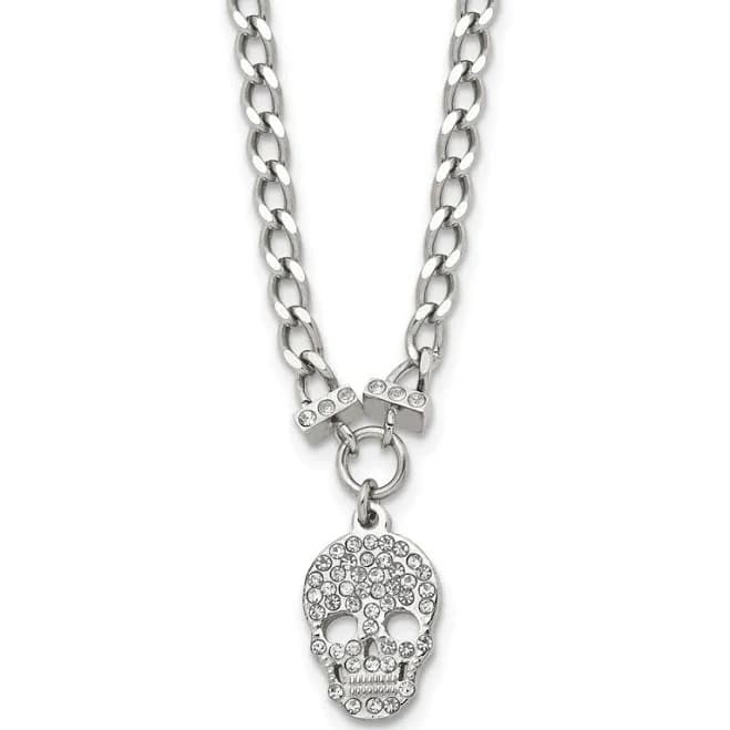 Chisel Stainless Steel Crystal Skull Pendant Necklace
