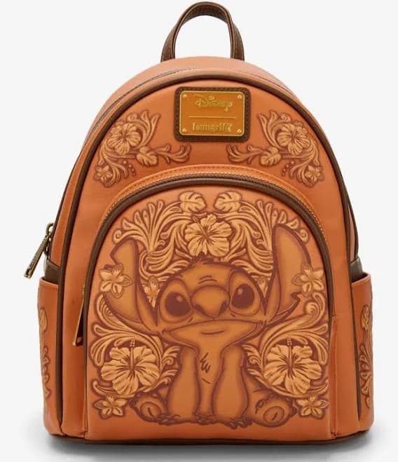 Loungefly! Leather Disney Stitch Brown Tooling Debossed Mini Backpack