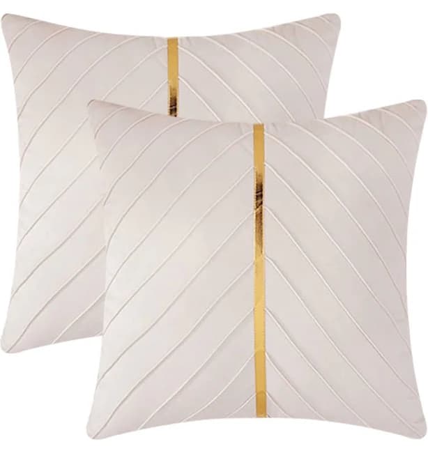 Unique Bargains Velvet Throw Pillow Cover with Gold Striped Cushion