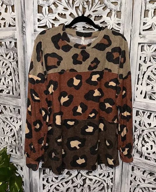 Women’s Brown Animal Print Long Sleeve Top Small