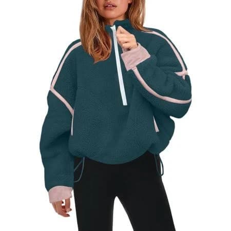 Wstlyeo Womens Half Zip Sherpa Jacket Oversized Fleece Pullover with Hood Cozy Winter Sweatshirt Casual Wear Dark Green M, Women's, Size: Medium