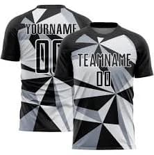 Custom Black White Geometric Pattern Sublimation Soccer Uniform Jersey
