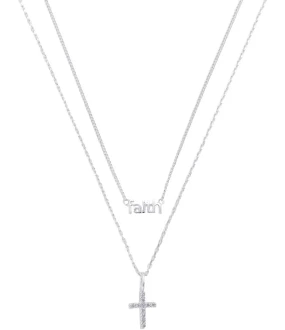 BeyondStyle Unwritten Cubic Zirconia Faith Duo Necklace Set