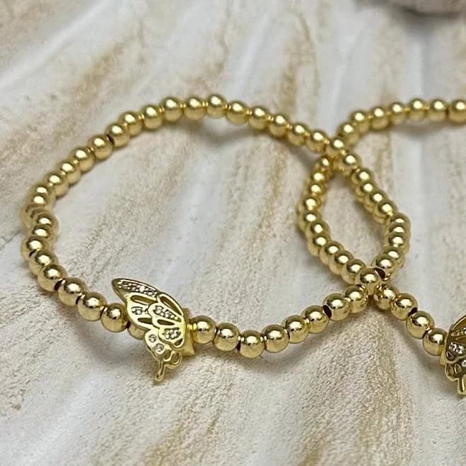 14K Gold Butterfly Charm Friendship Bracelet Set