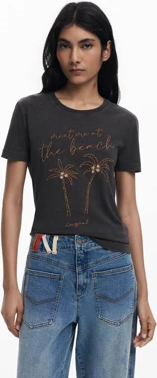 Desigual Women's Palm Tree Embroidered Cotton T-Shirt
