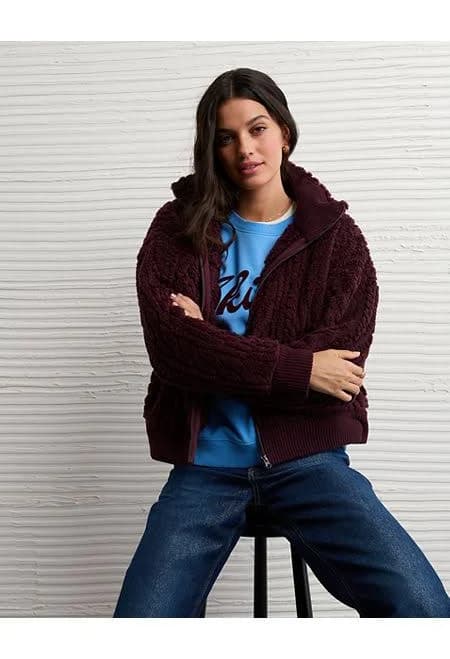AE Women's Cable Sherpa Full-Zip Sweatshirt