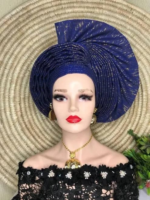 Auto Gele Aso Oke with Gold Detail
