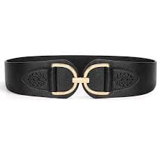 Women's High Waist Round Full Grain Taper Leather Belt, Black/Brass | XS/S - 28" at Amazon Women's Clothing store