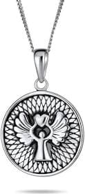 Bling Jewelry Women's Sterling Silver Guardian Angel Round Medallion Disc Pendant Necklace