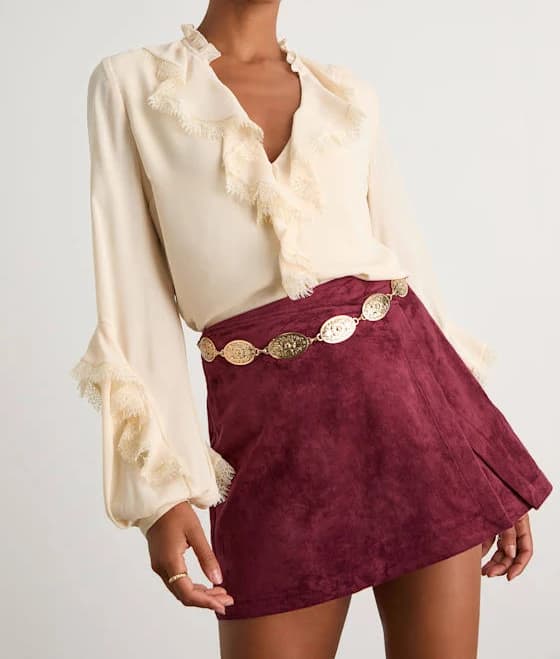 Lulus Faux-Wrap Suede Skort
