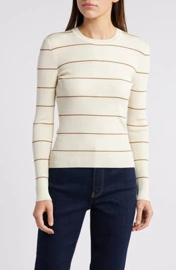 FRAME Women's Striped Rib Crewneck Top