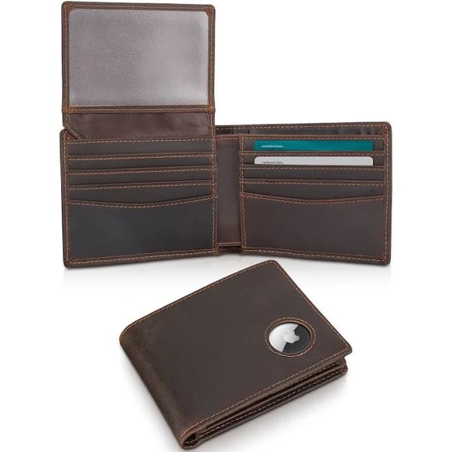 Polare Men's Cowhide Leather Bifold Wallet with 2 ID Windows