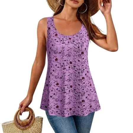 Vooncas Women's Sleeveless Loose Fit Scoop Neck Floral Tank Top
