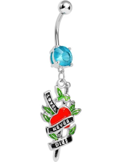Luxe Modz Surgical Steel Love Never Dies Tattoo Charm with Blue CZ Gem