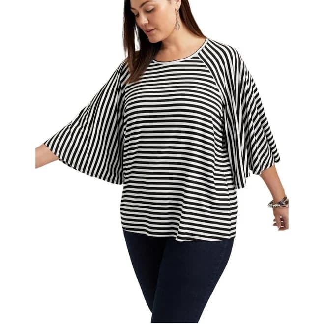 June + Vie Women's Flared Raglan Sleeve Breton Tee