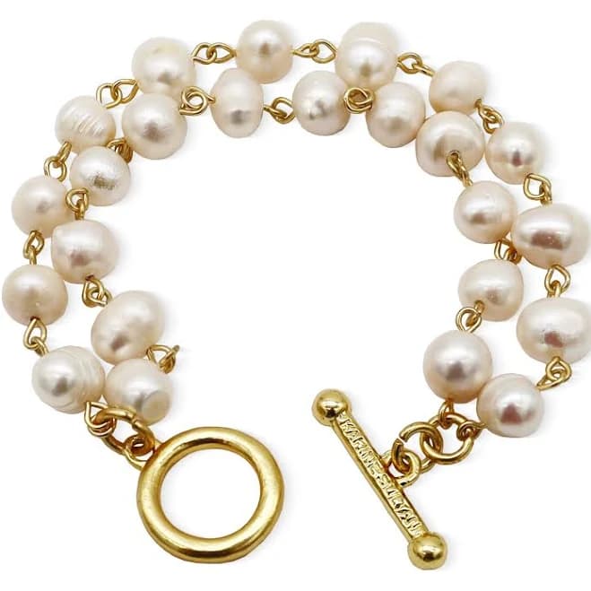 24kt Gold Plated Genuine Pearl Heart Charm Bracelet