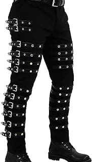 Halloween 80s Rockstar Costume Pants for Adults | Men’s Slim Fit Casual Lightweight Black Cotton Pants