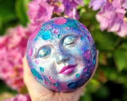 Hand Painted Moon Face Ornament, Celestial Sculpture, Boho Home Decor - Etsy
