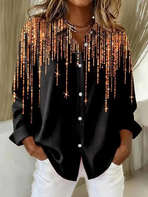 Vintage Stylish Modern Long Sleeve Graphic Geometric Abstract Shirt Blouse